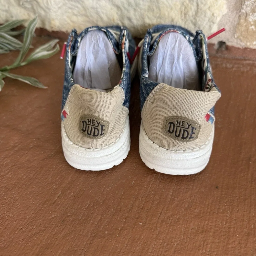 HEY DUDE Wendy Boho Aztec Women's Slip On Shoes Tru Blue US 6